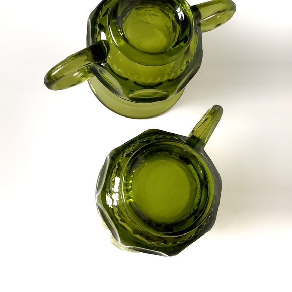 Cream and Sugar Set, Vintage Indiana Glass, Avocado Green 1970s, King's Crown - Picture 3 of 9